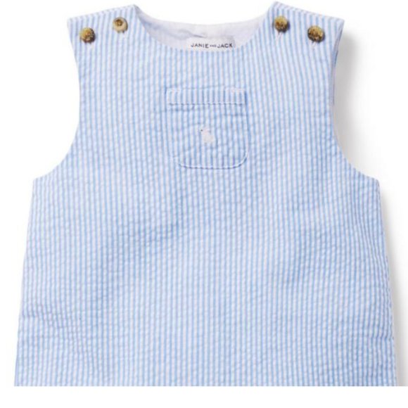 NEW! Janie and Jack 'Seersucker Bunny' Romper in PROVENCE STRIPE (12-18) - Picture 4 of 4